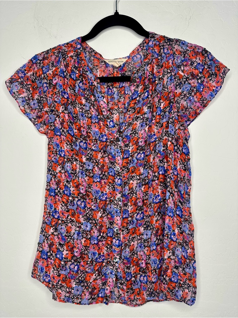 Rebecca Taylor Floral Buttoned Silk Blouse size 2